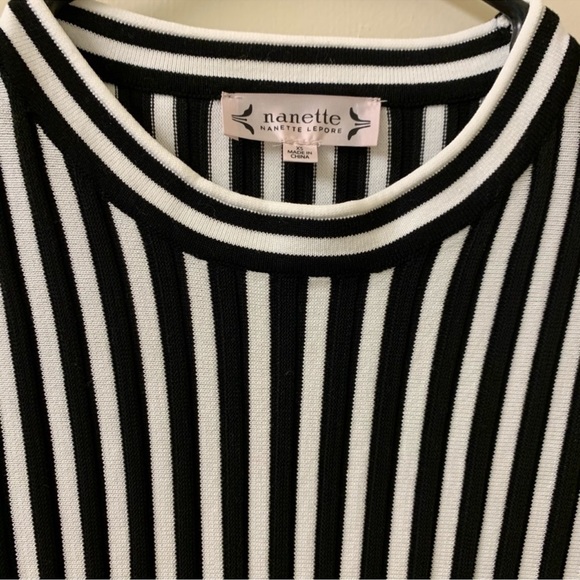 Nanette Lepore Striped Fit and Flare Knit Dress Black/White Small - Picture 2 of 4